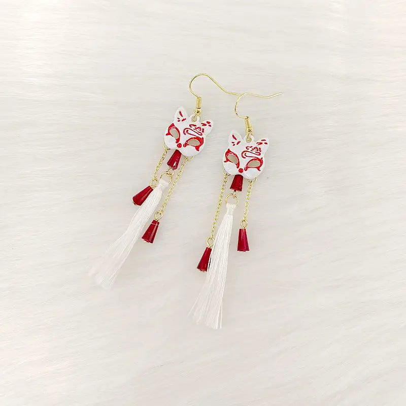 Metal Enamel Fox Tassel Earrings for Women
