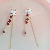 6 Pairs Metal Enamel Fox Fan Earrings for Women