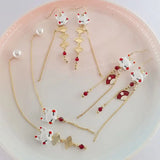 6 Pairs Metal Enamel Fox Fan Earrings for Women