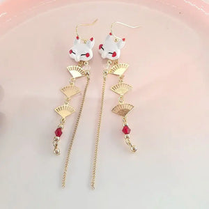 6 Pairs Metal Enamel Fox Fan Earrings for Women
