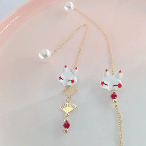 6 Pairs Metal Enamel Fox Fan Earrings for Women