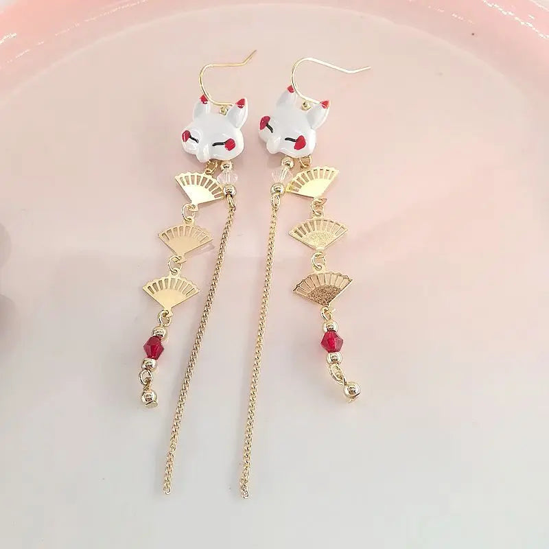6 Pairs Metal Enamel Fox Fan Earrings for Women
