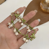 6 pcs Metal Painted Leaf Flower Pearl Bracelet Set