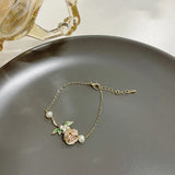 Metal Pearl Enamel Rose Flower Bracelet Lot