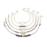 6 pcs Love Heart Infinity Charm Bracelets for Woman Link Chain Hollow Feather Be