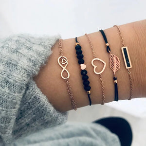 6 pcs Love Heart Infinity Charm Bracelets for Woman Link Chain Hollow Feather Be