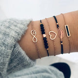 6 pcs Love Heart Infinity Charm Bracelets for Woman Link Chain Hollow Feather Be