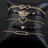 6 pcs Love Heart Infinity Charm Bracelets for Woman Link Chain Hollow Feather Be