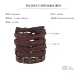6 pcs Brown Punk Leather Bracelets Men Multilayer Charm Bangl