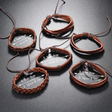 6 pcs Brown Punk Leather Bracelets Men Multilayer Charm Bangl