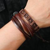 6 pcs Brown Punk Leather Bracelets Men Multilayer Charm Bangl