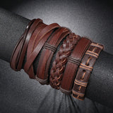 6 pcs Brown Punk Leather Bracelets Men Multilayer Charm Bangl