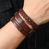 6 pcs Brown Punk Leather Bracelets Men Multilayer Charm Bangl