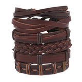 6 pcs Brown Punk Leather Bracelets Men Multilayer Charm Bangl