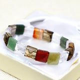 6 Natural Mix-Stone Chalcedony Tiger Eyes Beads Bracelet 7.5inch