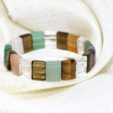 6 Natural Mix-Stone Chalcedony Tiger Eyes Beads Bracelet 7.5inch