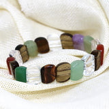 6 Natural Mix-Stone Chalcedony Tiger Eyes Beads Bracelet 7.5inch