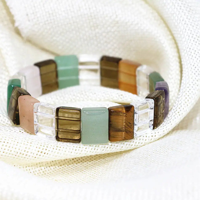 6 Natural Mix-Stone Chalcedony Tiger Eyes Beads Bracelet 7.5inch