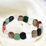 6 Natural Mix-Stone Chalcedony Tiger Eyes Beads Bracelet 7.5inch