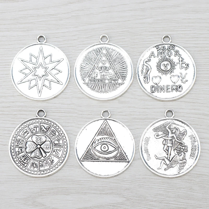 Tibetan Silver Archangel Pentagram Charms For Necklace Jewelry Making