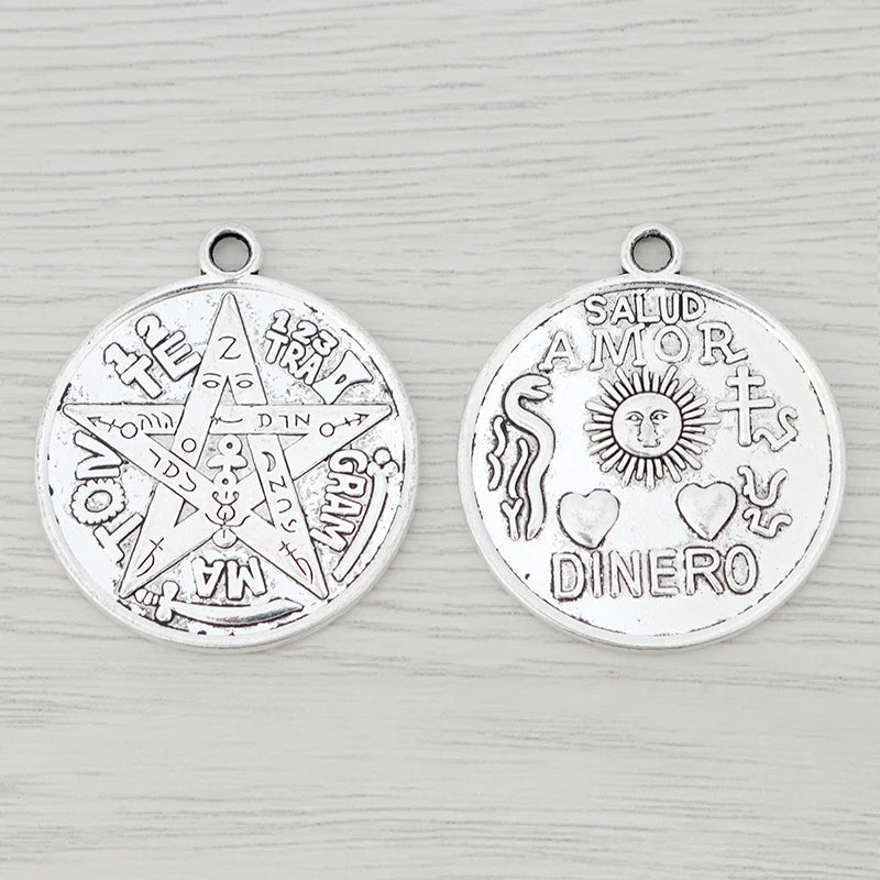 Tibetan Silver Archangel Pentagram Charms For Necklace Jewelry Making