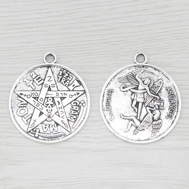 Tibetan Silver Archangel Pentagram Charms For Necklace Jewelry Making