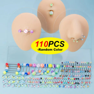 60-110pcs Body Piercing Jewelry Set Acrylic Ear Lip Nose Belly