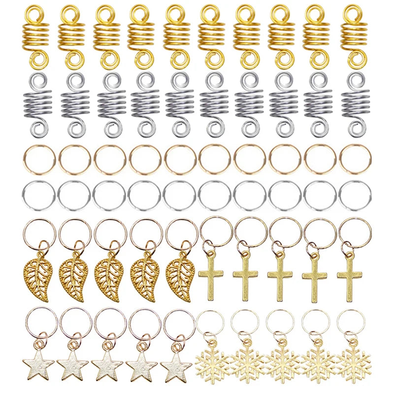 Metal African Hair Rings Beads Cuffs Tubes Charms Hair Braids Spiral