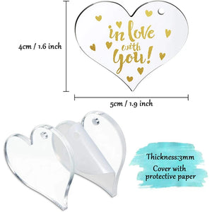 60 Clear Acrylic Heart Shape Blanks with Key Chain Rings for DIY Crafts