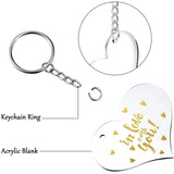 60 Clear Acrylic Heart Shape Blanks with Key Chain Rings for DIY Crafts
