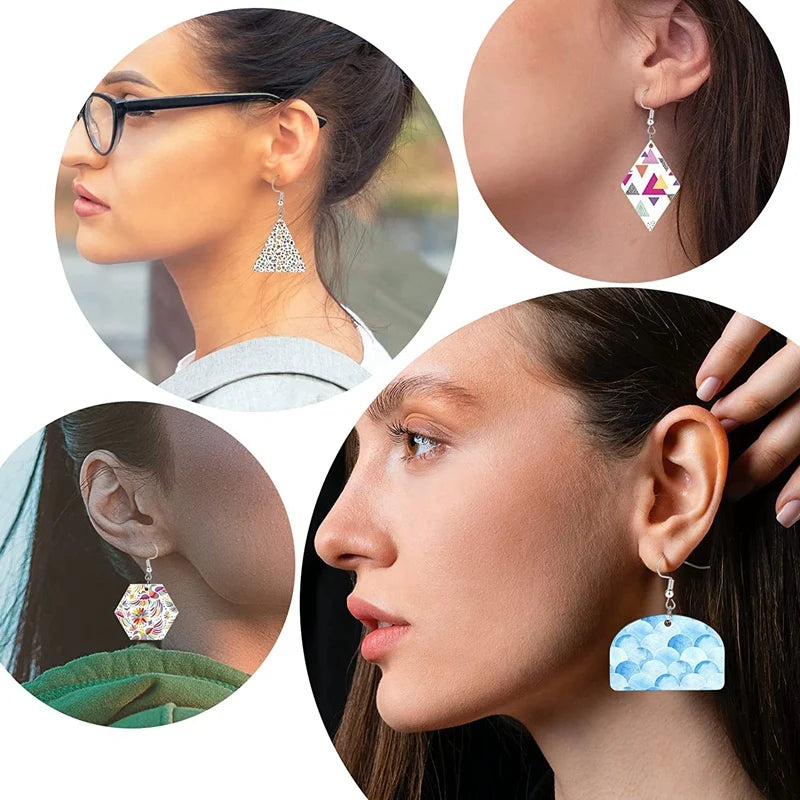 60 Dye Sublimation Earring Blank Pendants, 10 Shapes, Earring Hooks
