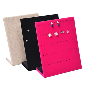 60 Holes Ear Studs Earrings Holder L-Shaped Flannelette Desktop Jewelry Display