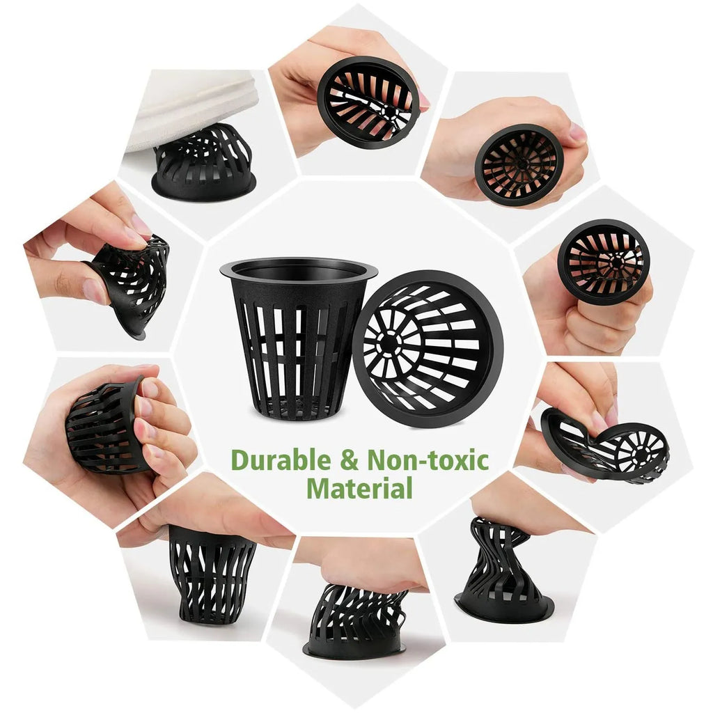 60 Pack 2 Inch Net Cups for Hydroponics - Slotted Mesh Wide Lip Filter Net Pot