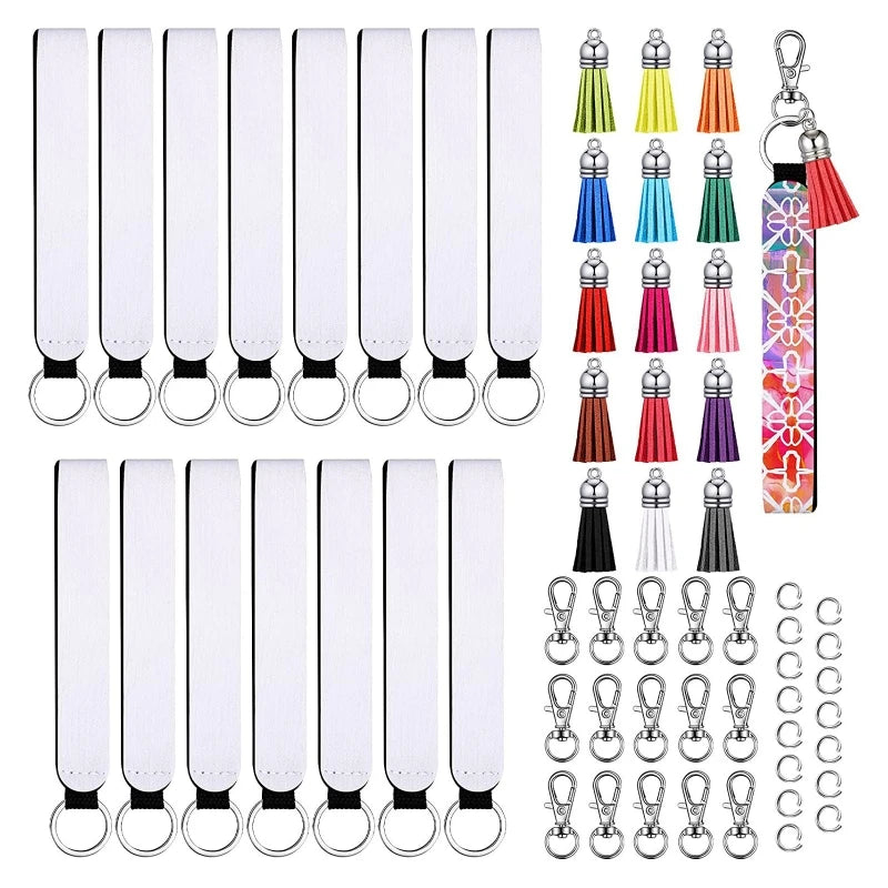60 Pcs Dye Sublimation Keychains Set with Wrist Straps