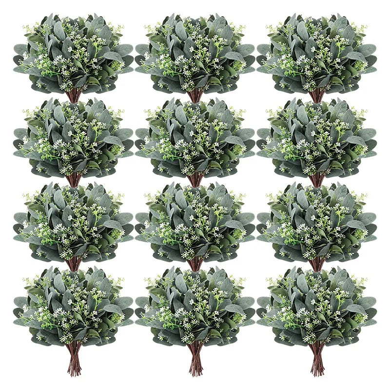 60 Pcs Artificial Eucalyptus Silver Dollar Leaves Stems for Wedding Decor