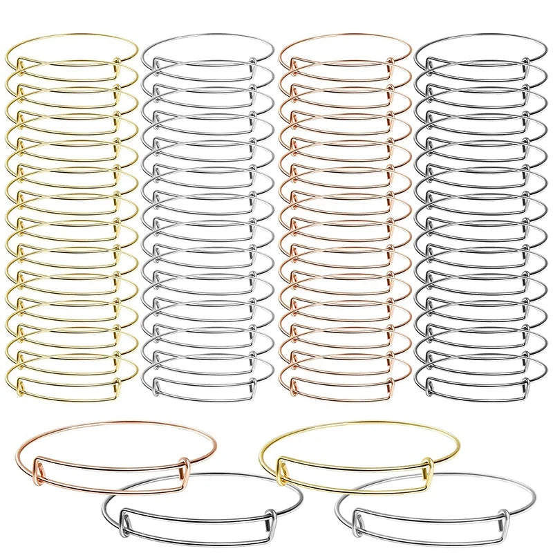 60 Pcs Expandable Bangle Bracelets Adjustable Wire Bracelets DIY Jewelry