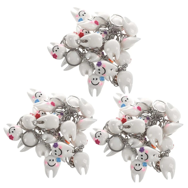 60 Pcs Tooth Shape Keychain Key Ring Gift Set