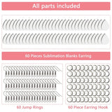 60 Pcs Sublimation Teardrop Earrings Kit for Women Girls