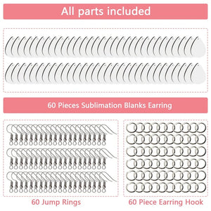 60 Pcs Sublimation Blank Teardrop Earrings DIY Project