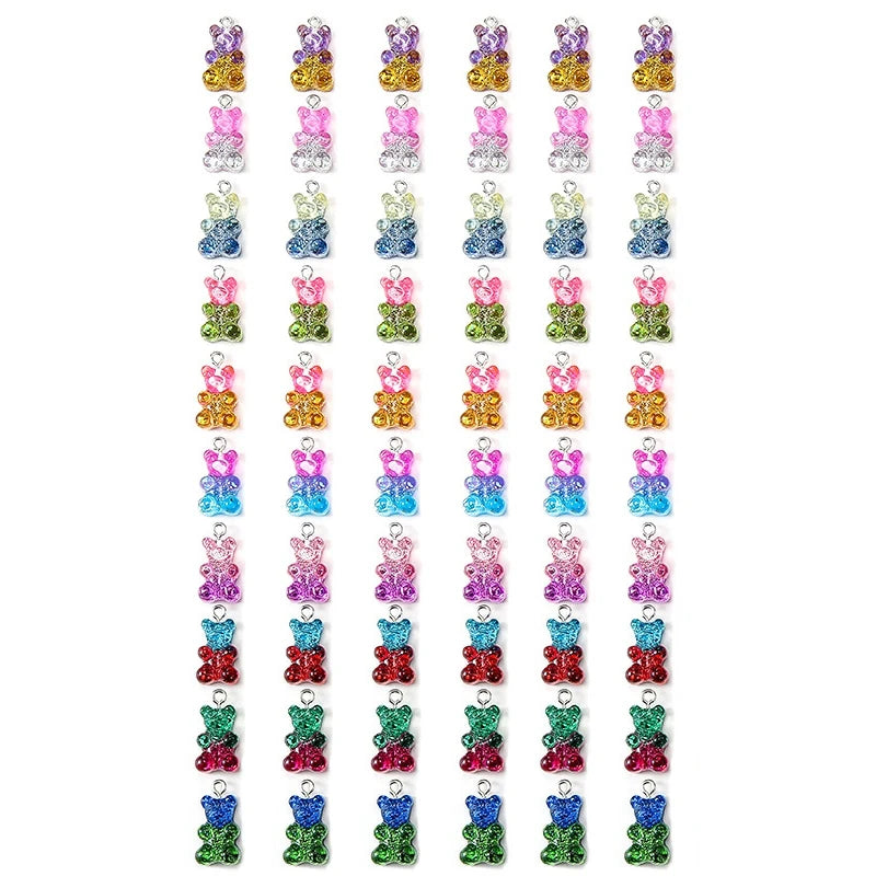 60 Colorful Bear Charms Pendants Resin Clay Bear Shaped