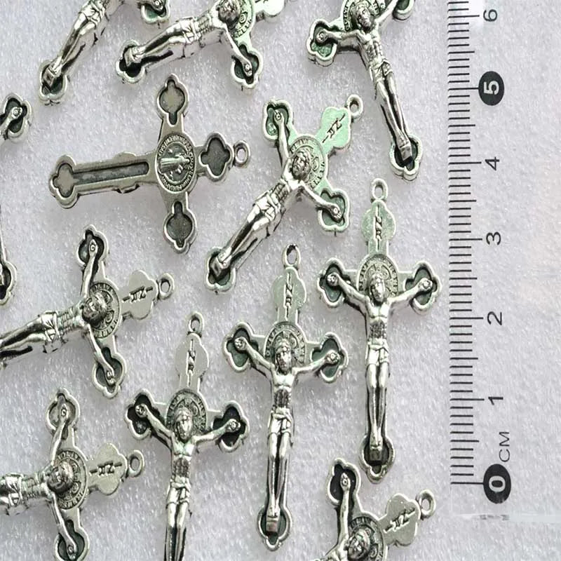 60 Pcs Vintage Cross Metal Charm Necklace Pendant Jewelry DIY Accessories