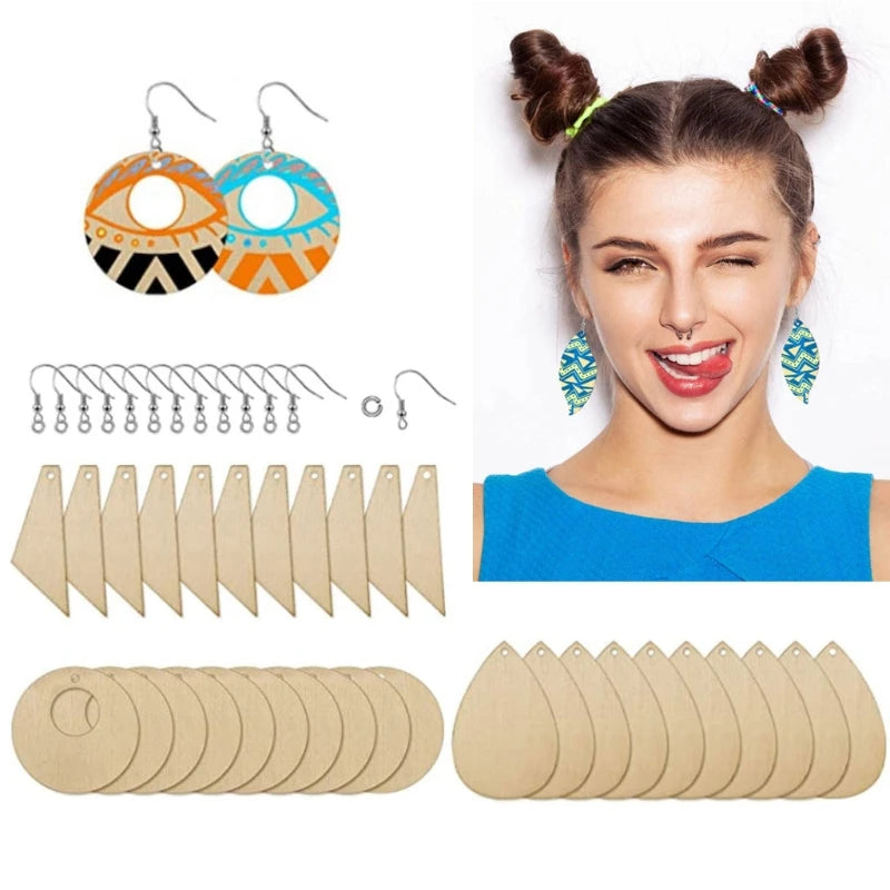 60 Unfinished Wood Earrings Pendants Teardrop Tapered Cutout DIY Crafts