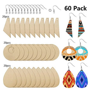 60 Unfinished Wood Earrings Pendants Teardrop Tapered Cutout DIY Crafts