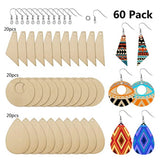 60 Unfinished Wood Earrings Pendants Teardrop Tapered Cutout DIY Crafts