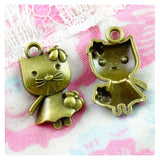 60 Pcs 22.5*14MM Antique Bronze Cat Charm DIY Jewelry Making