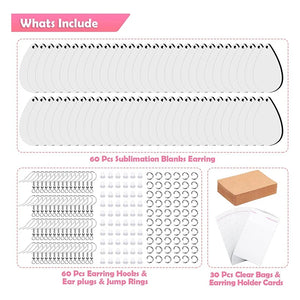 Sublimation Blank Earrings with Hooks, Rings, Earbuds Clip, Card Pouch