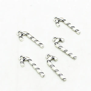 60 pcs Christmas Cane Charms Vintage Metal Zinc Alloy Jewelry Pendant