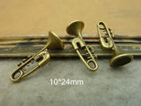 60 Antique Bronze Saxophone Charms 10*24mm Vintage Trumpet Pendant