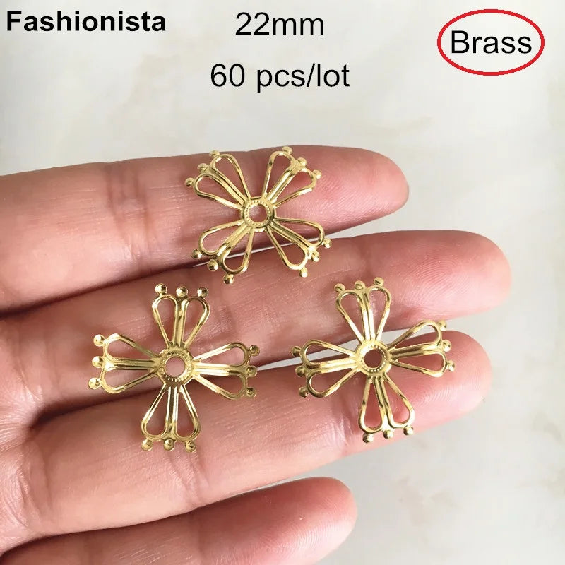 60 pcs Brass Bead Caps, 22mm Filigree Flower Bead Cap for Jewelry Making
