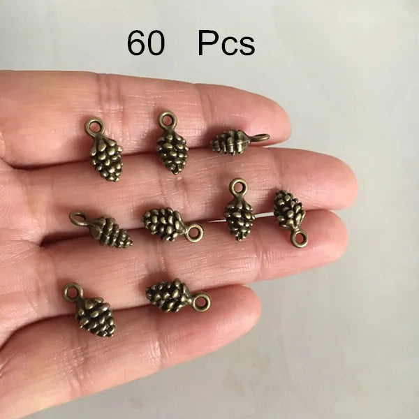 60pcs Antique Bronze Tiny Pinecone Charms 5*15mm 3D Double Sided Pine Cone